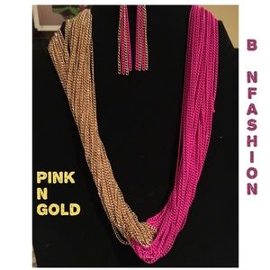 PINK AND Gold Chain Necklace Set